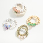 Wholesale set Two Wood Beaded Stretch Bracelets Natural Stone Disc Beads Raw Cry