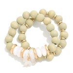 Wholesale set Two Wood Beaded Stretch Bracelets Natural Stone Disc Beads Raw Cry