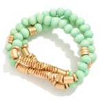 Wholesale set Three Wood Beaded Stretch Bracelets Gold Bead Details D