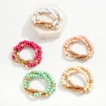 Wholesale set Three Wood Beaded Stretch Bracelets Gold Bead Details D