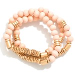 Wholesale set Three Wood Beaded Stretch Bracelets Gold Bead Details D