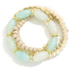 Wholesale set Four Beaded Stretch Bracelets Elongated Polished Natural Stone Bea