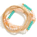 Wholesale set Five Beaded Stretch Bracelets Gold Faceted Beads D
