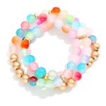 Wholesale set Three Stretch Bracelets Polished Glass Beads D