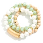 Wholesale set Three Beaded Stretch Bracelets Wood Pearl Beads D