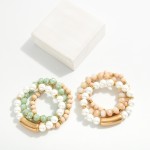 Wholesale set Three Beaded Stretch Bracelets Wood Pearl Beads D