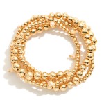 Set of Four Gold Tone Beaded Stretch Bracelets Featuring Faceted Bead Stations

- Approximately 2.5" D