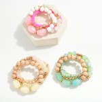 Wholesale set Four Beaded Stretch Bracelets Polished Natural Stone Wood Beads Go