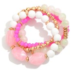 Wholesale set Four Beaded Stretch Bracelets Polished Natural Stone Wood Beads Go