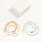 Wholesale set Three Beaded Stretch Bracelets Pearl Metal Beads Metal Bow Charm D