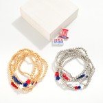 Wholesale set Five Metal Beaded Stretch Bracelets Red White Blue Star Beads