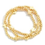 Wholesale set Three Beaded Stretch Bracelets Metal Tones Cross Stations D