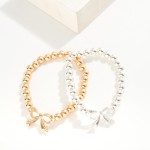 Wholesale metal Beaded Stretch Bracelets Bow Charm D
