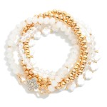 Wholesale set Five Metal Faceted Glass Beaded Stretch Bracelets Pearl Clover Bea