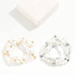 Wholesale set Five Pearl Clover Beaded Stretch Bracelets D