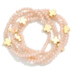 Wholesale set Five Faceted Glass Bead Stretch Bracelets Dainty Metal Gold Cross