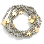 Wholesale set Five Faceted Glass Bead Stretch Bracelets Dainty Metal Gold Cross