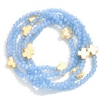 Wholesale set Five Faceted Glass Bead Stretch Bracelets Dainty Metal Gold Cross