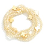Wholesale set Five Faceted Glass Bead Stretch Bracelets Dainty Metal Gold Cross