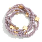 Wholesale set Five Faceted Glass Bead Stretch Bracelets Dainty Metal Gold Cross