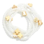 Wholesale set Five Faceted Glass Bead Stretch Bracelets Dainty Metal Gold Cross