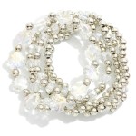 Wholesale set Five Metal Faceted Glass Beaded Stretch Bracelets Glass Crystal Cl