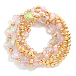 Wholesale set Five Metal Faceted Glass Beaded Stretch Bracelets Glass Crystal Cl