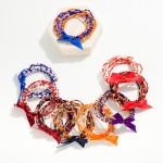 Wholesale set Seven Game Day Beaded Stretch Bracelets Ribbon Bow Detail