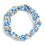 Wholesale set Six Game Day Beaded Stretch Bracelets Gold Bead Accents D
