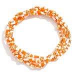 Wholesale set Six Game Day Beaded Stretch Bracelets Gold Bead Accents D