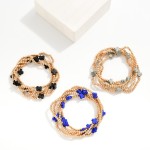 Wholesale set Five Gold Beaded Stretch Bracelets Criss Cross Bead Stations D
