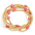 Wholesale set Five Gold Beaded Stretch Bracelets Criss Cross Bead Stations D