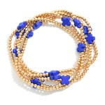 Wholesale set Five Gold Beaded Stretch Bracelets Criss Cross Bead Stations D