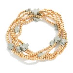 Wholesale set Five Gold Beaded Stretch Bracelets Criss Cross Bead Stations D