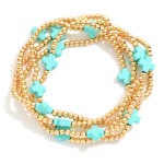 Wholesale set Five Gold Beaded Stretch Bracelets Criss Cross Bead Stations D