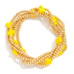 Wholesale set Five Gold Beaded Stretch Bracelets Criss Cross Bead Stations D