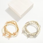 Wholesale set Five Pearl Metal Beaded Stretch Bracelets Dainty Beaded Cross Char