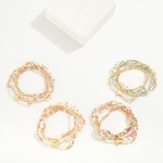 Wholesale set Six Seed Bead Pearl Gold Beaded Stretch Bracelets Cross Charm D
