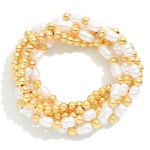 Set of Five Pearl and Metal Tone Beaded Stretch Bracelets

- Approximately 2.5" D