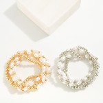 Wholesale set Five Pearl Metal Beaded Stretch Bracelets D