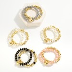 Set Of Two Beaded Stretch Bracelets Featuring Gold Tones & Faceted Beads

- Approximately 2.5" D