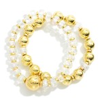 Wholesale set Two Beaded Stretch Bracelets Gold Tones Faceted Beads D