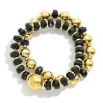 Wholesale set Two Beaded Stretch Bracelets Gold Tones Faceted Beads D