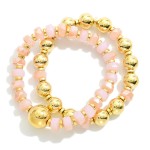 Wholesale set Two Beaded Stretch Bracelets Gold Tones Faceted Beads D