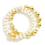 Wholesale set Two Beaded Stretch Bracelets Gold Tones Faceted Beads D