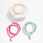 Wholesale set Three Beaded Stretch Bracelets Pearls Stone Faceted Beads Cowgirl