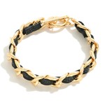 Wholesale gold Chain Link Bracelet Inner Woven Glitter Leather Strap T Bar Closu