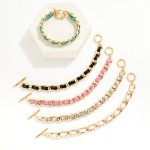 Wholesale gold Chain Link Bracelet Inner Woven Glitter Leather Strap T Bar Closu