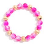 Wholesale crackle Glass Beaded Stretch Bracelet Gold Tones D