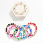 Wholesale crackle Glass Beaded Stretch Bracelet Gold Tones D